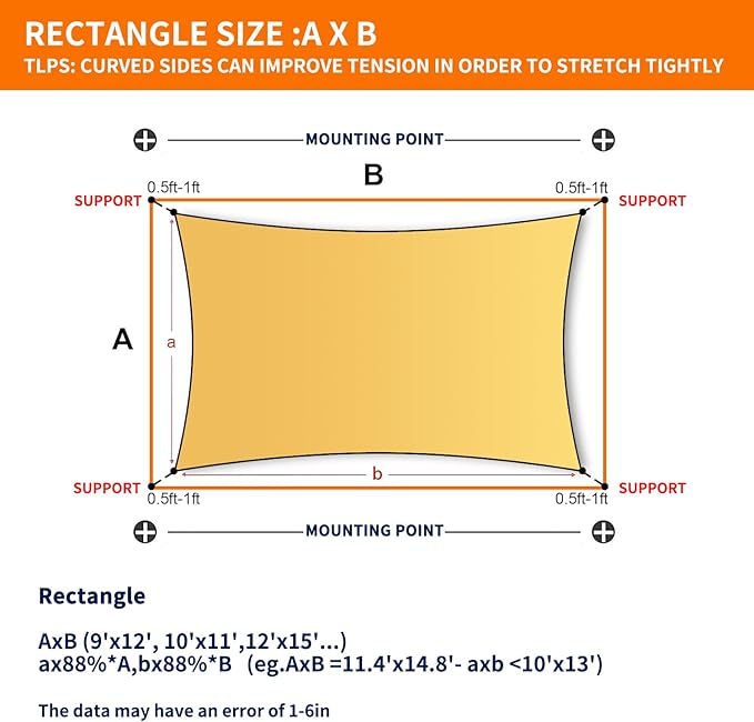 16' x 20' Rectangular Sun Sail Shades Canopy UV Block Outdoor Shades - Image 2