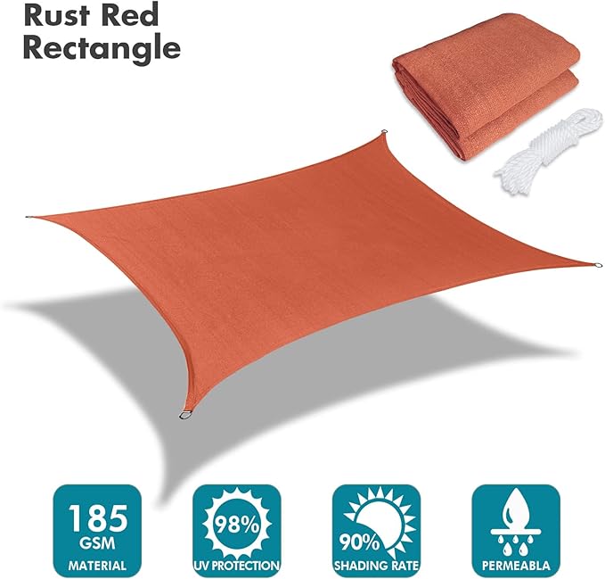 KANAGAWA 12'X14' Rust Red Custom Size Sun Shade Sail Rectangle UV Block Canopy - Image 2