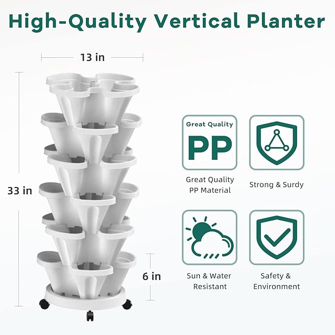 Strawberry Vertical Planter 2 Pack, 6 Tiered Stacking Garden Tower, Stackable - Image 2