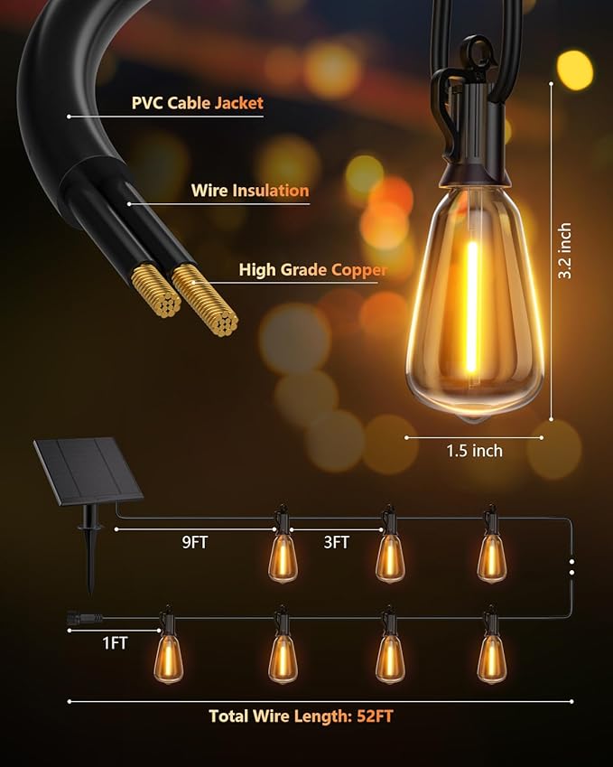 Brightown 52FT Solar String Lights Outdoor Waterproof - Image 6