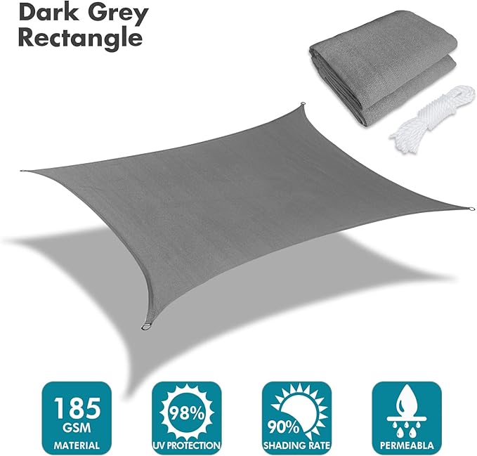 KANAGAWA 6'X24' Dark Gray Custom Size Sun Shade Sail Rectangle UV Block Canopy - Image 2