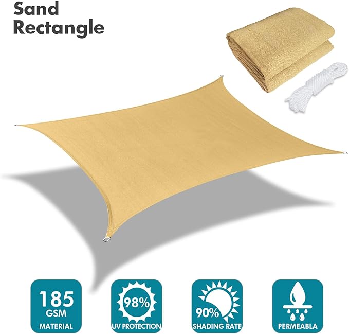 KANAGAWA 9'X11' Sand Custom Size Sun Shade Sail Rectangle UV Block Canopy Cover - Image 2