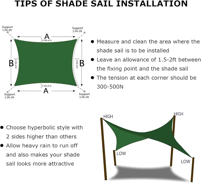 KANAGAWA Sun Shade Sail 10'x13' Dark Green Rectangle UV Block Canopy Awning - Image 6