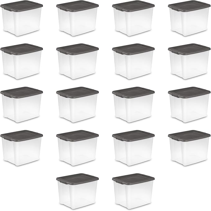 Sterilite 18-Pack Plastic Storage Bins w/ Lids, Shelf Totes Clear Containers by Sterilite