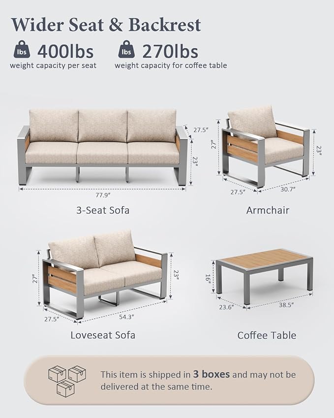 ZANDOR Outdoor Patio Conversation Sets, 4-Piece Aluminum Metal Outside - Image 2