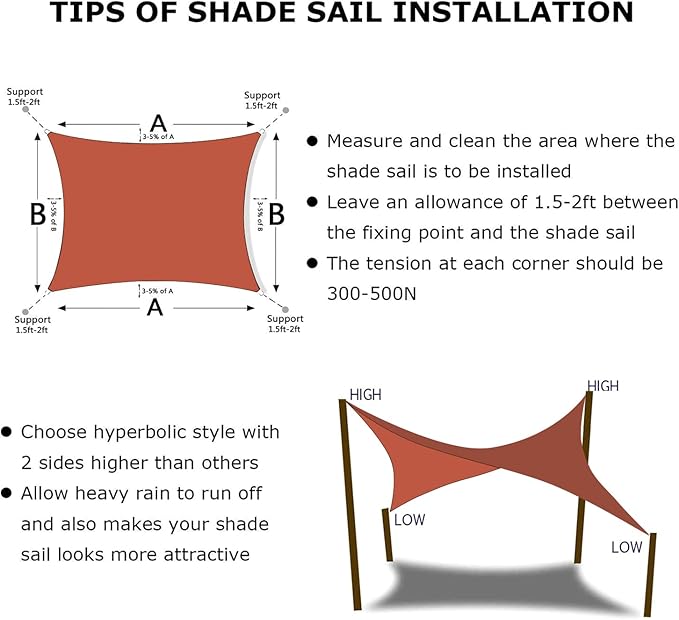 KANAGAWA 12'X22' Rust Red Custom Size Sun Shade Sail Rectangle UV Block Canopy - Image 6
