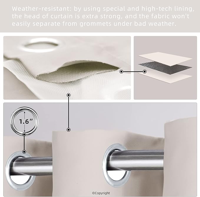 Waterproof Outdoor Curtain W84 x L120 - Image 3