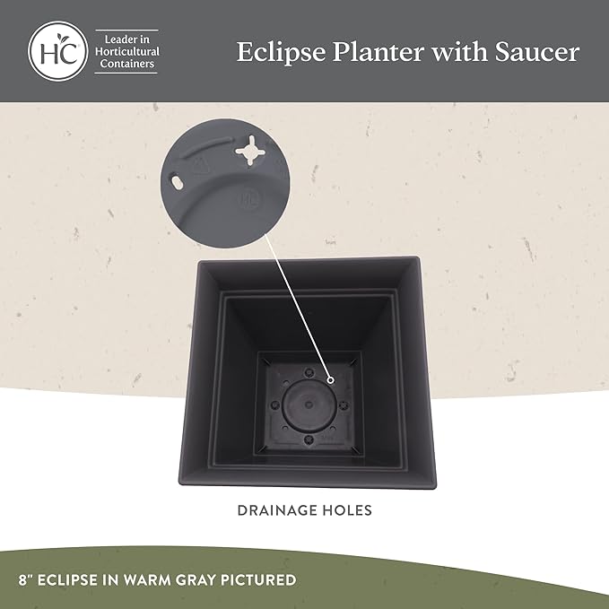 The HC Companies Eclipse Square Plastic Planter w/Attached Saucer - Image 3