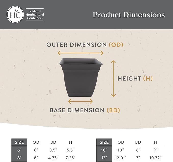 The HC Companies Eclipse Square Plastic Planter w/Attached Saucer - Image 5