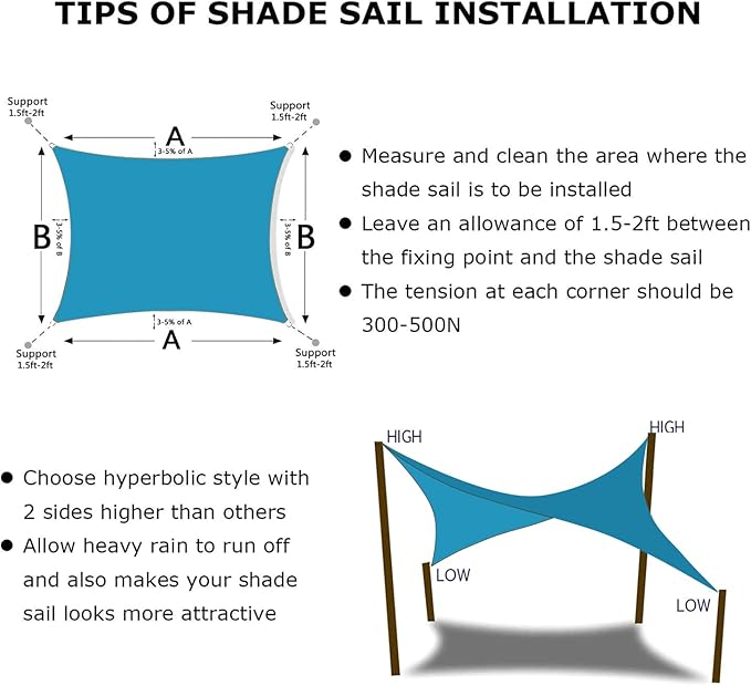 KANAGAWA 16'X18' Turquoise Mix Custom Size Sun Shade Sail Rectangle UV Block - Image 6