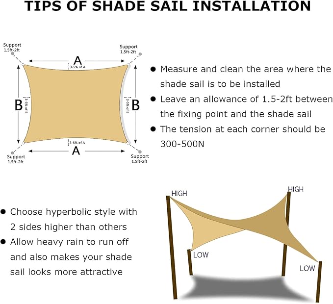 KANAGAWA 14'X22' Sand Custom Size Sun Shade Sail Rectangle UV Block Canopy Cover - Image 6