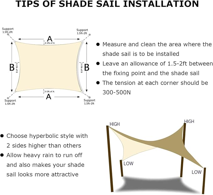 KANAGAWA 9'X11' Cream Custom Size Sun Shade Sail Rectangle UV Block Canopy Cover - Image 6
