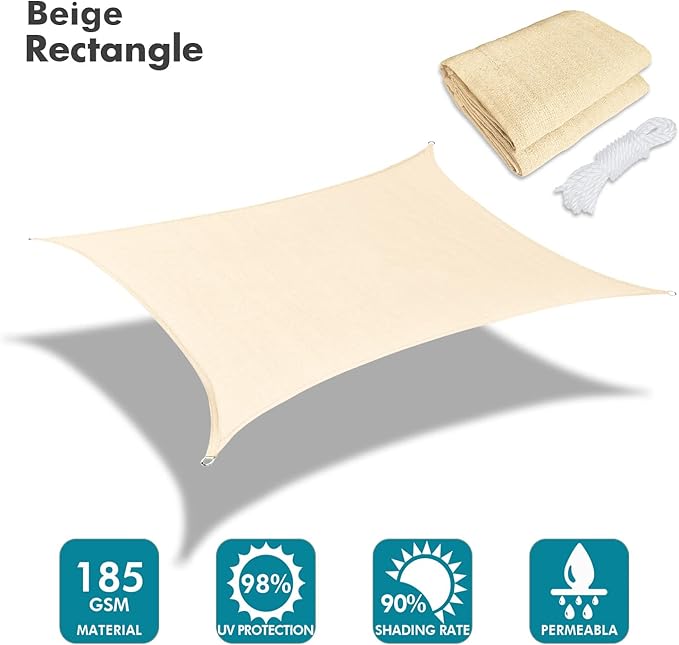 KANAGAWA 9'X11' Cream Custom Size Sun Shade Sail Rectangle UV Block Canopy Cover - Image 2
