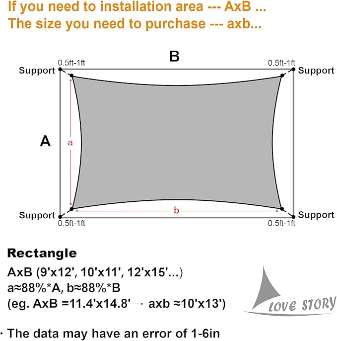 LOVE STORY Custom Size 9'x10' Dark Grey Sun Shade Sail Rectangle UV Block - Image 2