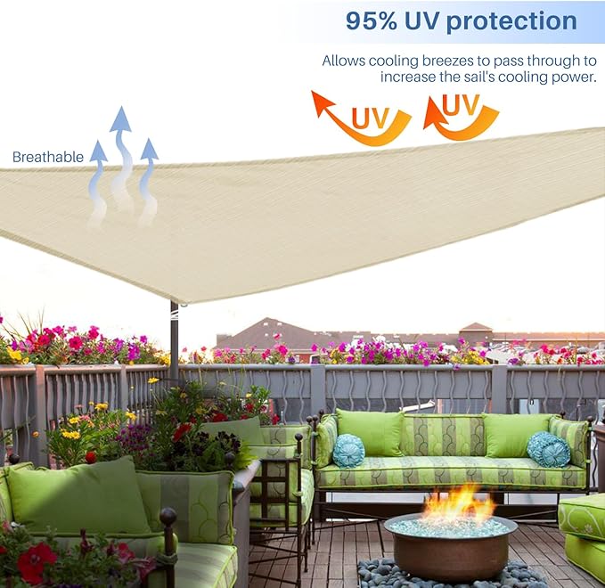 E&K Sunrise 14' x 14' x 14' Sun Shade Sail Triangle Canopy Shade Cover UV Block - Image 5