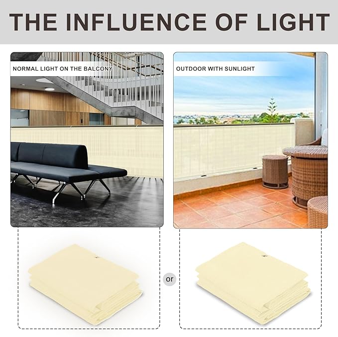LOVE STORY Custom Size 3'x35' Butter Cream Balcony Privacy Screen, UV Block - Image 2