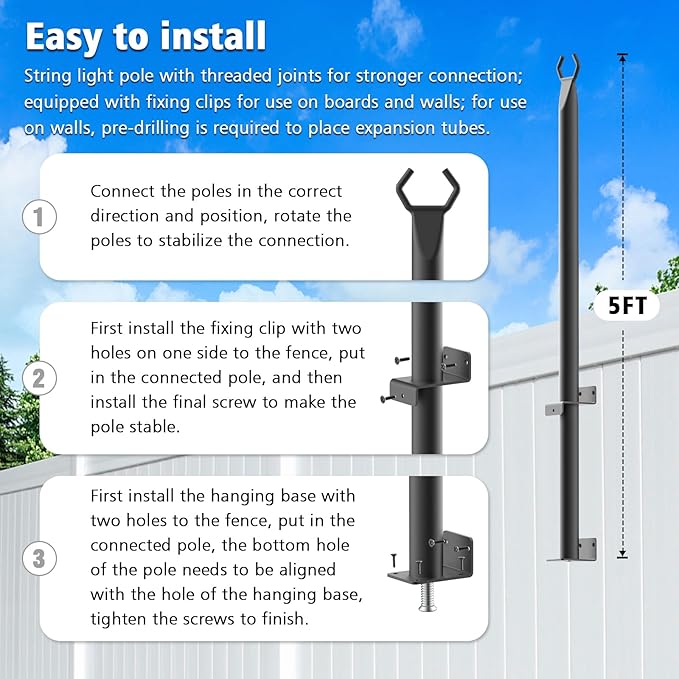 2 Pack String Light Poles, 5Ft Light Poles - Image 7
