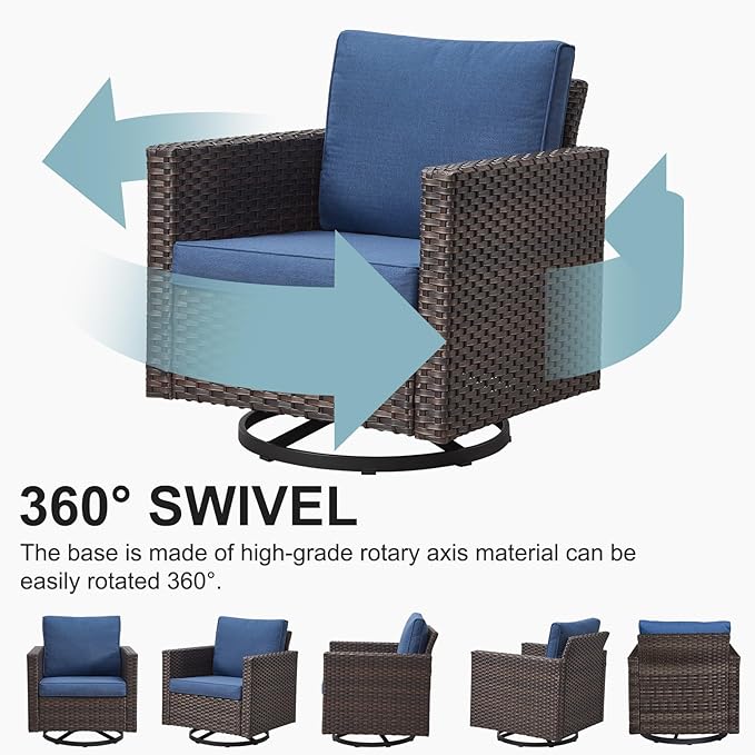 Belord Outdoor Bistro Set 3 Piece Wicker Swivel Rocker Patio Chairs, Oversize - Image 5