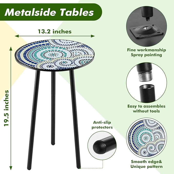 1 Pack Metal Outdoor Side Table Small Outside Round End Table - Image 3