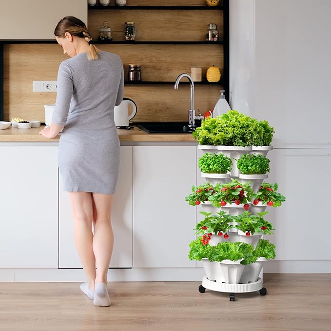 Strawberry Vertical Planter Tower Garden, 7 Tiered Stackable Planter Herb - Image 5