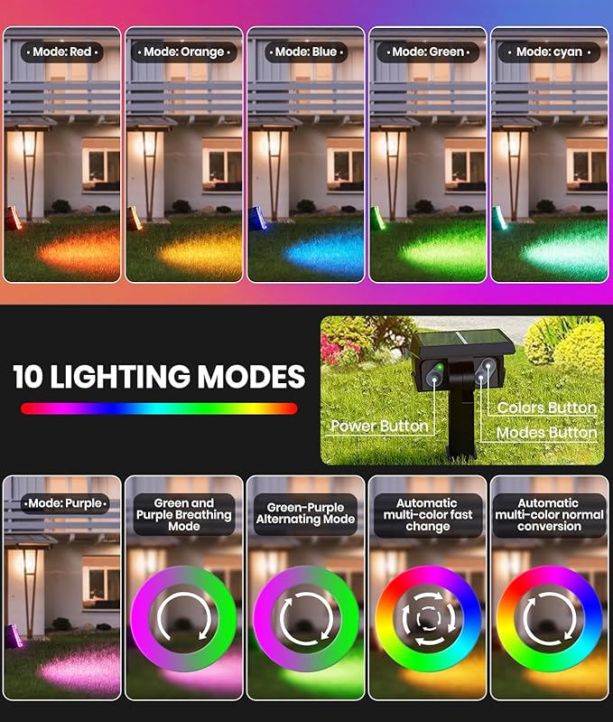1 Pack Solar Outdoor Lights Waterproof IP67, Spotlights 6 Colors Changing+10 - Image 2