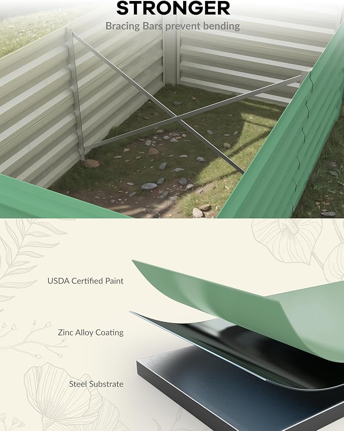 GarveeLife 6x3x2 ft Galvanized Raised Garden Bed, Rust-Resistant Raised Garden - Image 2