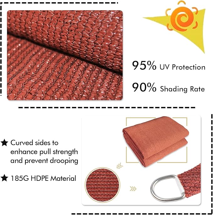 KANAGAWA 14'X20' Rust Red Custom Size Sun Shade Sail Rectangle UV Block Canopy - Image 3