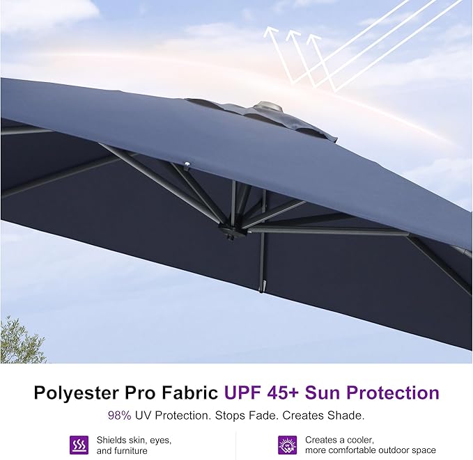 PURPLE LEAF 9 Feet Patio Umbrella Outdoor Cantilever Square Umbrella Aluminum - Image 5