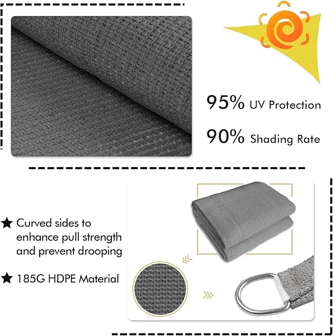 KANAGAWA 6'X20' Dark Gray Custom Size Sun Shade Sail Rectangle UV Block Canopy - Image 3
