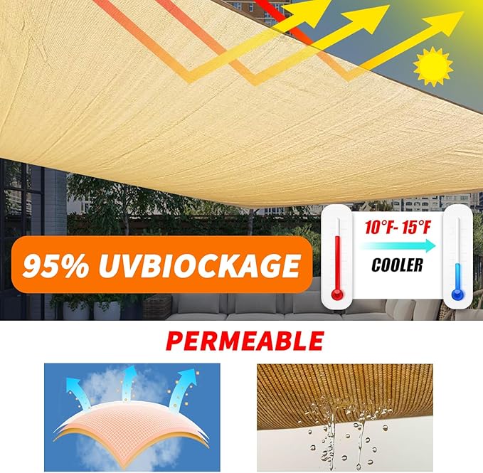 12' x 16' Rectangle Sun Shade Sail Canopy UV Block Sunshade - Image 3