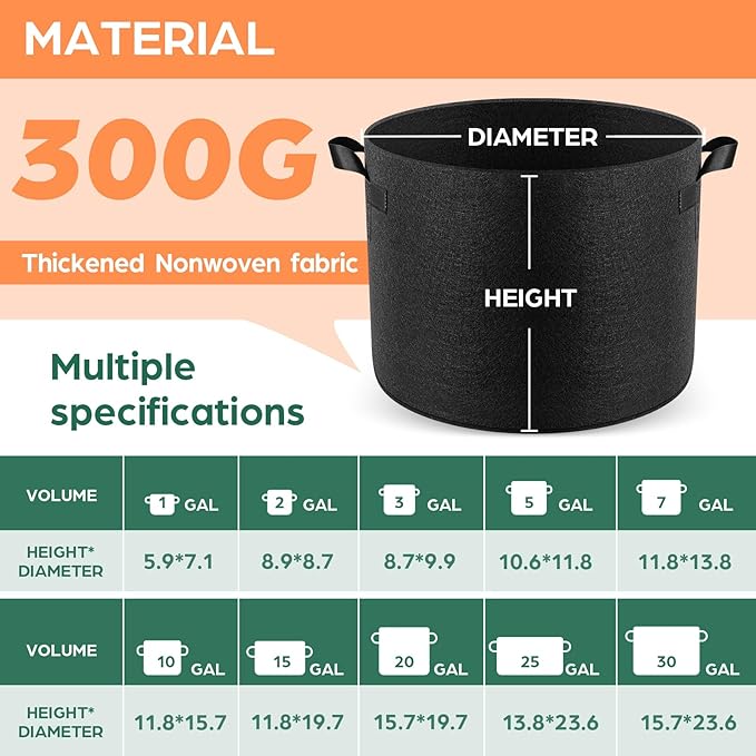 10 Pack 7 Gallon Grow Bags, Thickened Nonwoven Fabric Planter Pots - Image 2
