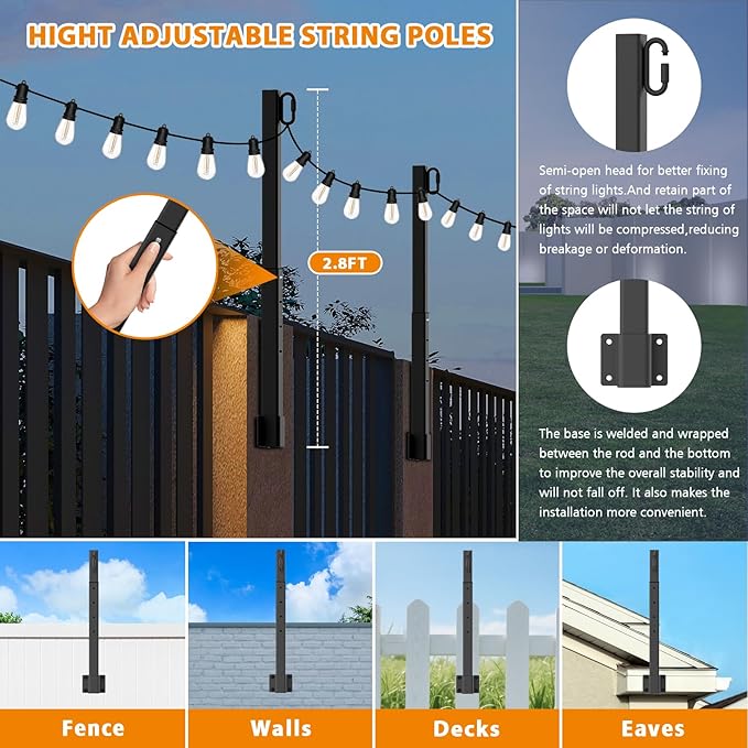 AILBTON 2.6Ft String Light Poles 10 Pack, Light Poles - Image 2