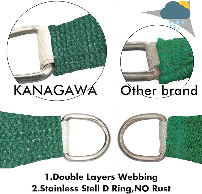 KANAGAWA Sun Shade Sail 10'x13' Dark Green Rectangle UV Block Canopy Awning - Image 4