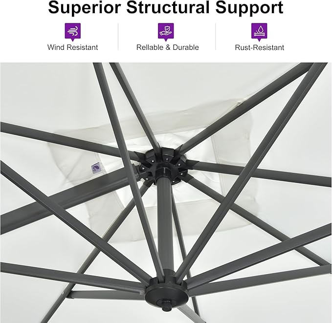 PURPLE LEAF 10 Feet Patio Umbrella Outdoor Cantilever Square Umbrella Aluminum - Image 3