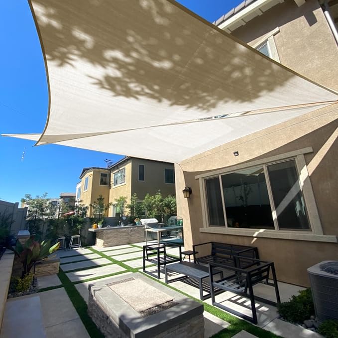 SUNLAX Sun Shade Sail 16' x 16' x 16' Butter Cream Triangle Canopy Sail Shade by SUNLAX