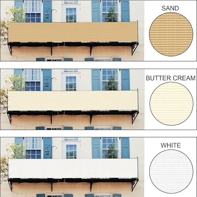 LOVE STORY Custom Size 3'x29' Butter Cream Balcony Privacy Screen, UV Block - Image 3