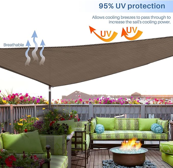 E&K Sunrise 24' x 24' x 24' Sun Shade Sail Triangle Canopy Shade Cover UV Block - Image 5