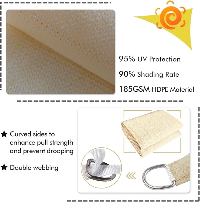 KANAGAWA 9'X11' Cream Custom Size Sun Shade Sail Rectangle UV Block Canopy Cover - Image 3