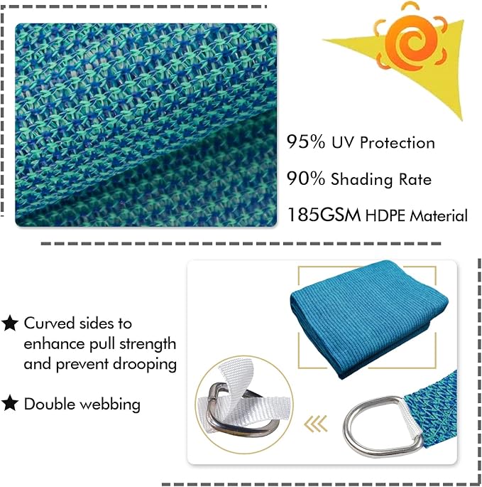 KANAGAWA 10'X18' Turquoise Mix Custom Size Sun Shade Sail Rectangle UV Block - Image 3
