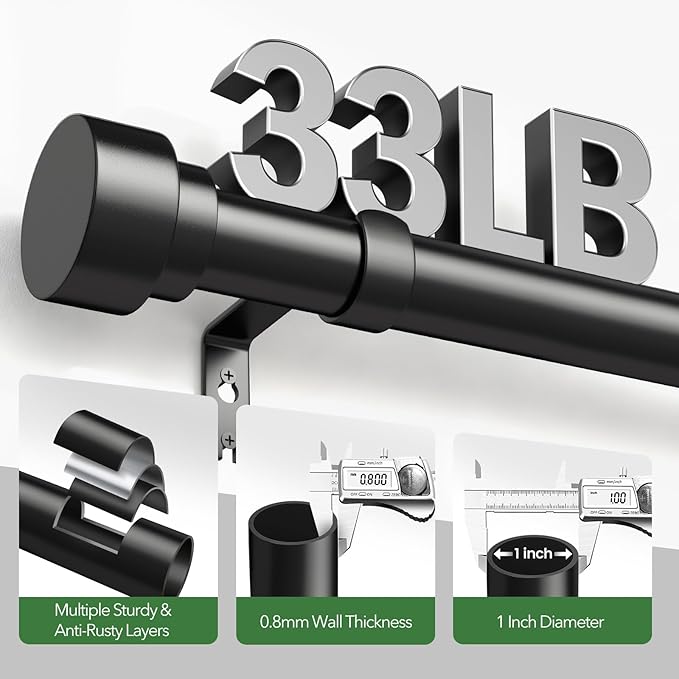 Time Forest Black Curtain Rods for Windows 32 to 150 Inch, 1 Inch Diameter - Image 4