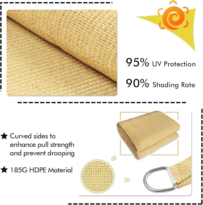 KANAGAWA 9'X11' Sand Custom Size Sun Shade Sail Rectangle UV Block Canopy Cover - Image 3