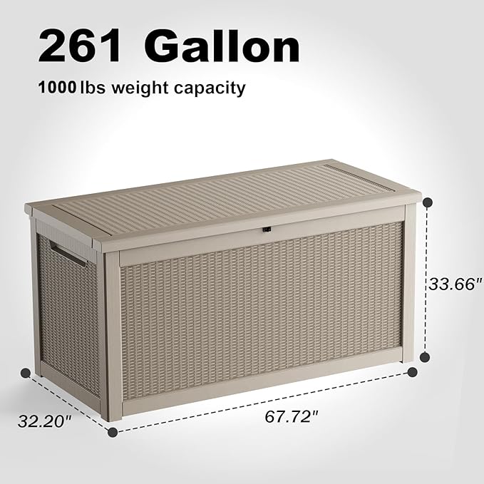 261 Gallon Outdoor Deck Box, Lockable Waterproof Outdoor Storage Boxes - Image 3