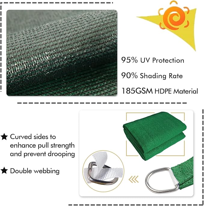 KANAGAWA 21'X22' Dark Green Custom Size Sun Shade Sail Rectangle UV Block - Image 3