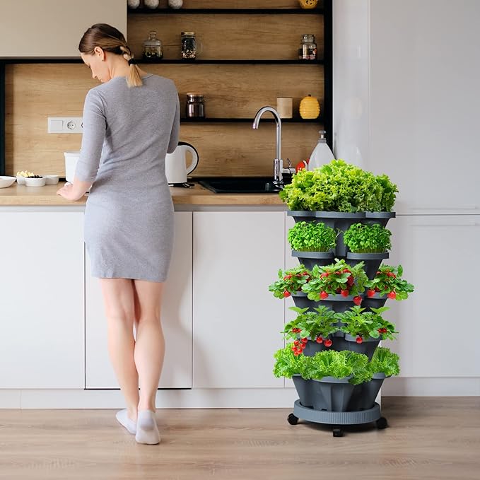 Strawberry Vertical Planters Tower Garden, 7 Tiered Stacking Herb Vegetable - Image 8
