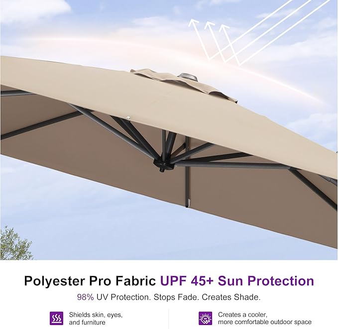 PURPLE LEAF 9 Feet Patio Umbrella Outdoor Cantilever Square Umbrella Aluminum - Image 4