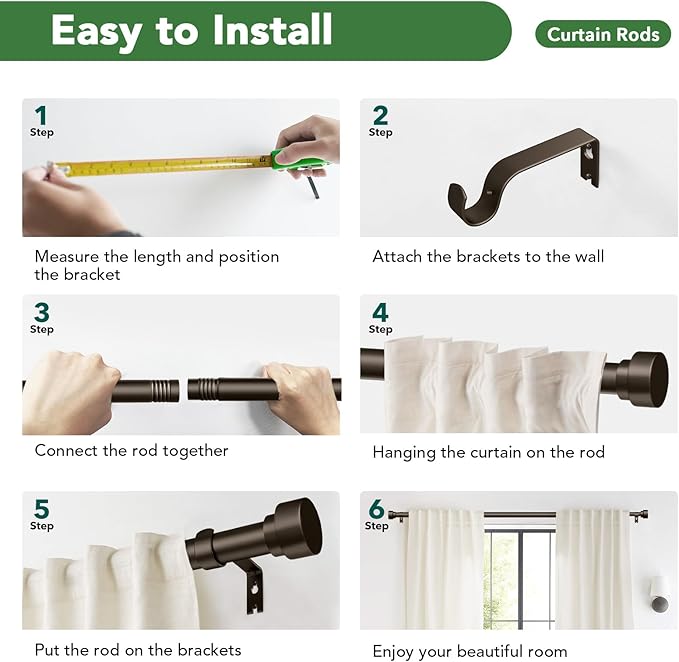 Curtain Rods for Windows 48 to 84, 1 Inch Adjustable Heavy Duty Long Window - Image 9