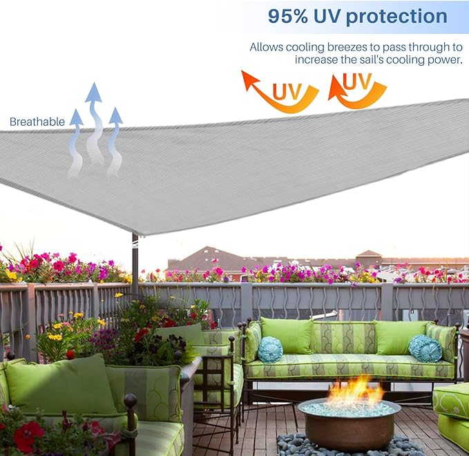 E&K Sunrise 14' x 14' x 14' Sun Shade Sail Triangle Canopy Shade Cover UV Block - Image 5