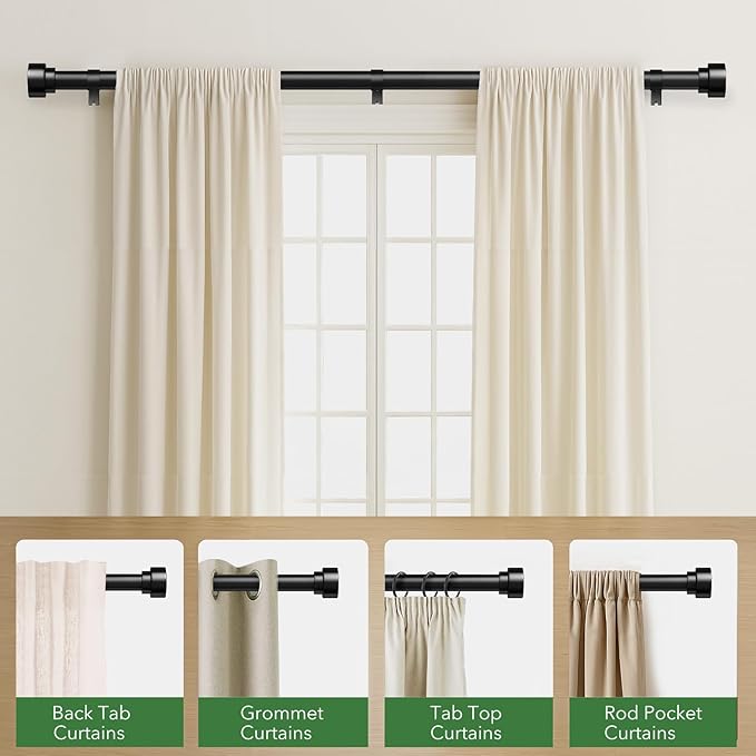 Time Forest Black Curtain Rods for Windows 32 to 120 Inch, 1 Inch Diameter - Image 5