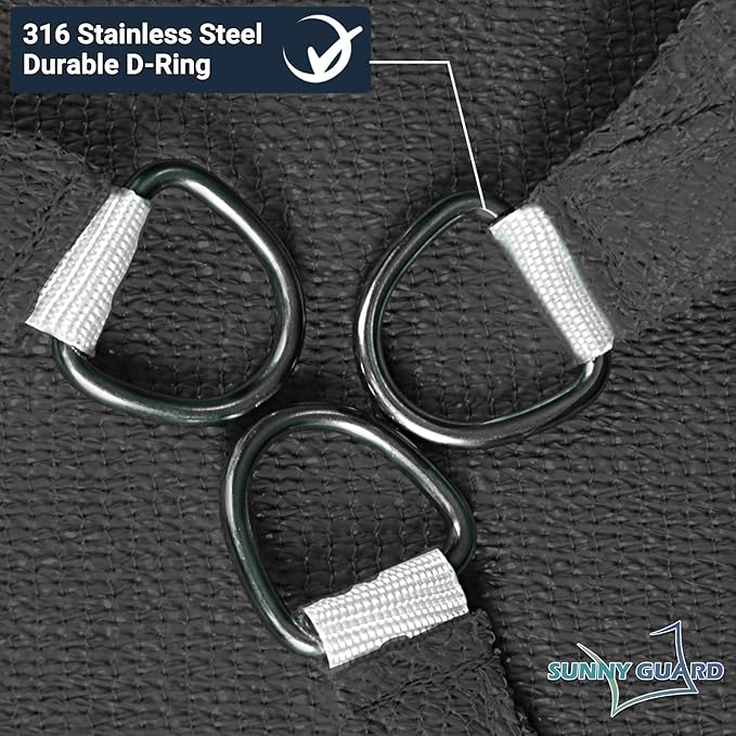 SUNNY GUARD Custom Size 15'x22' Rectangle Graphite Grey UV Block Sunshade - Image 6