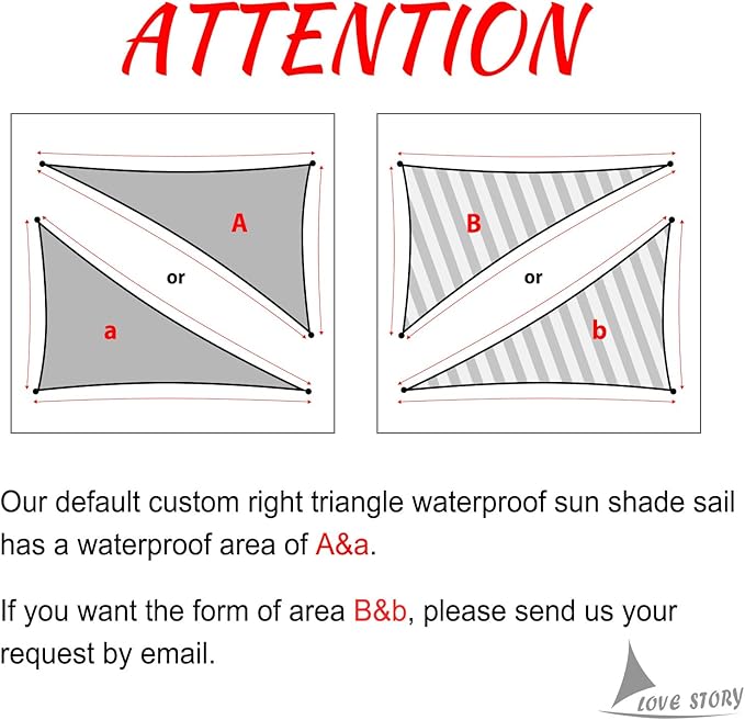 LOVE STORY Right Triangle 8'x15'x17' Waterproof Sun Shade Sail Canopy UV Block - Image 2